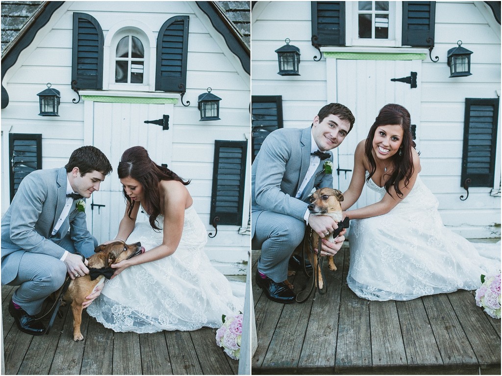 bride and groom with dog