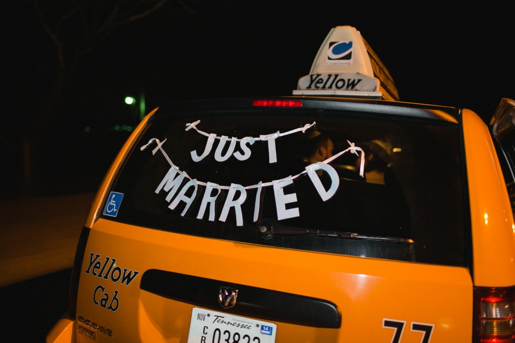 jewish farmers market wedding, bubble exit with a yellow cab