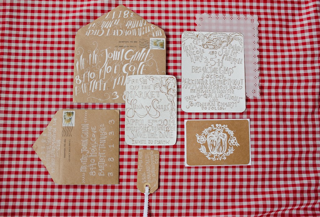 wedding invitation set with gingham