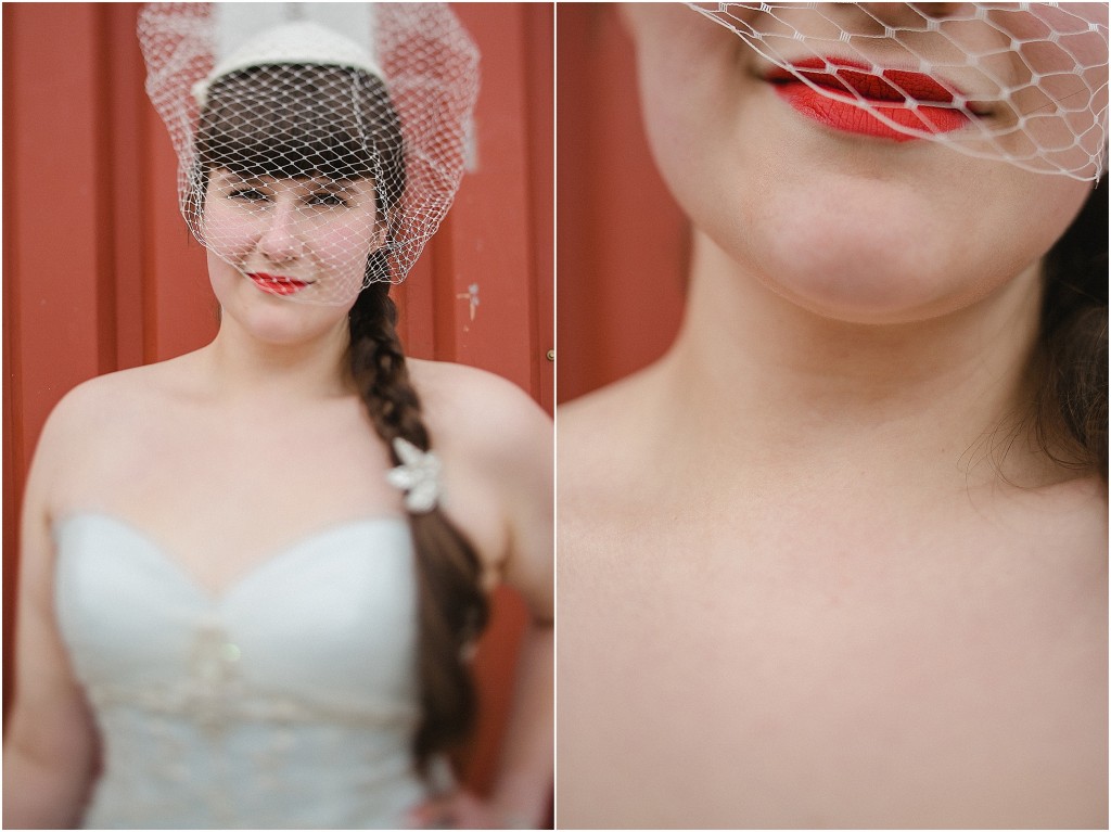 bride with red lipstick