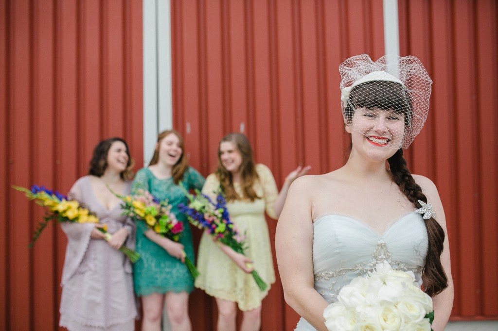 trendy bridesmaids with free people bridesmaid dresses, wildflower bouquets