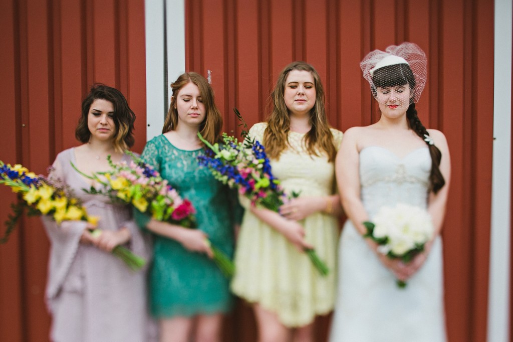 trendy bridesmaids with free people bridesmaid dresses, wildflower bouquets