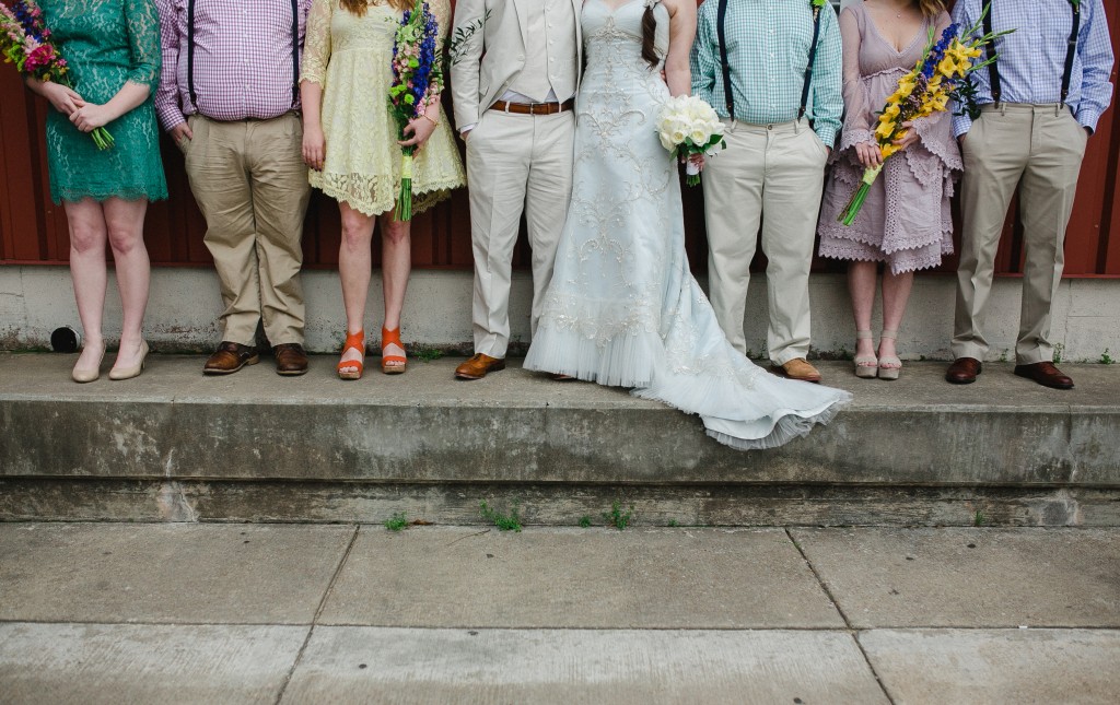 trendy bridesmaids with free people bridesmaid dresses, wildflower bouquets