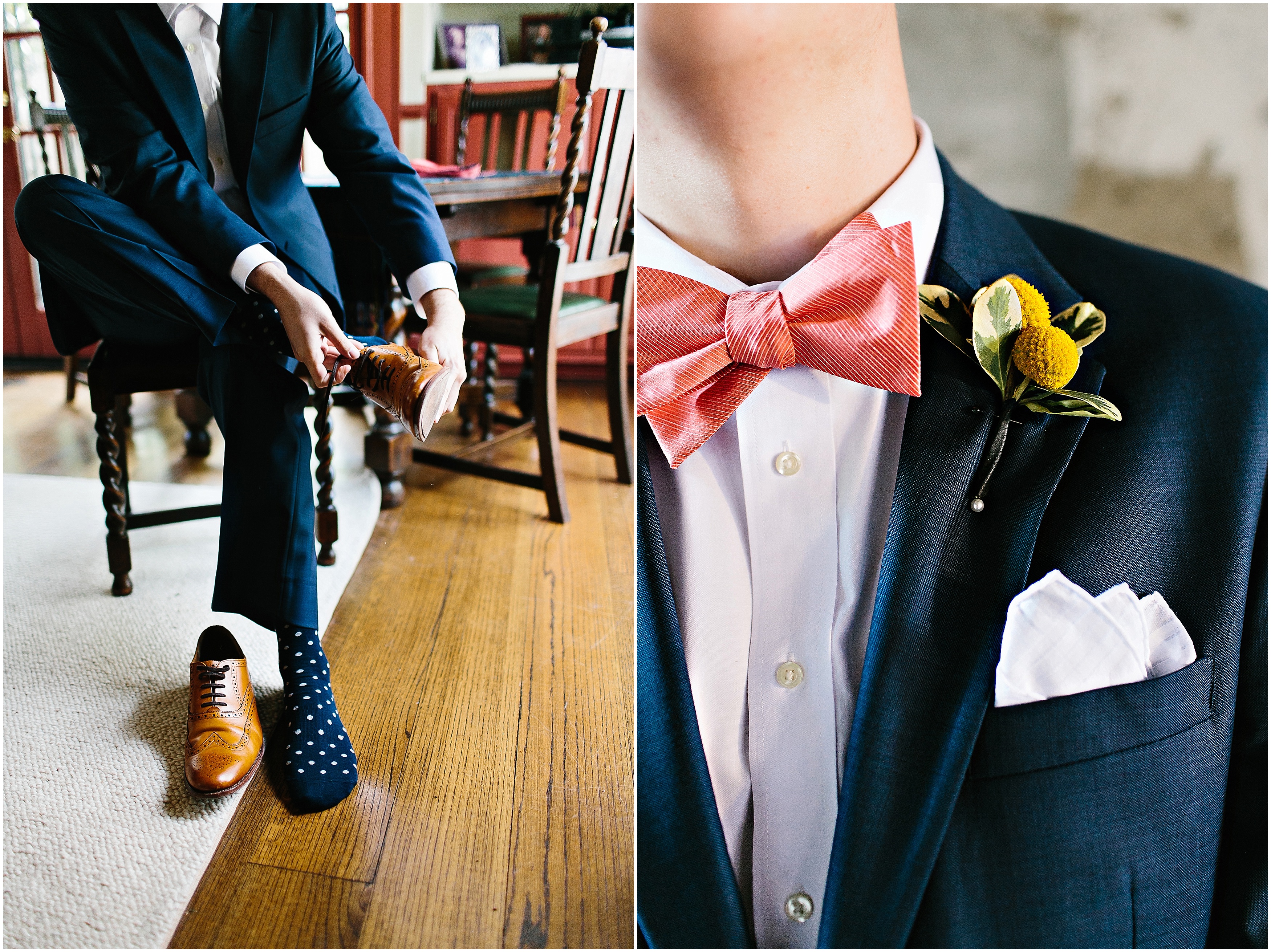 peach bow ties. groom with bow tie.