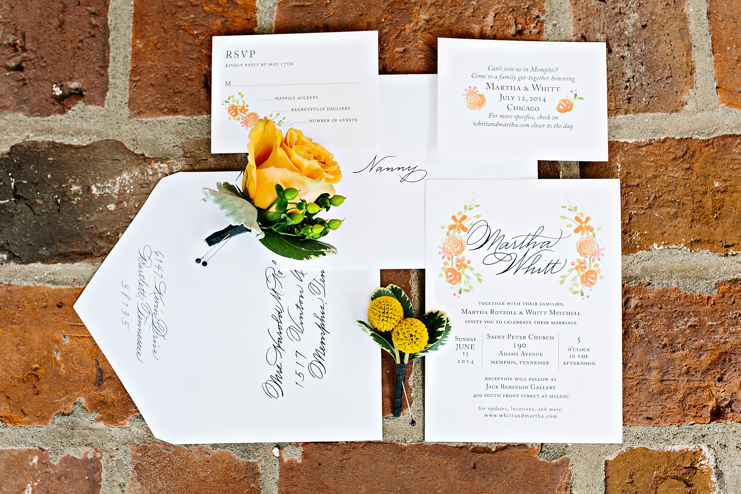 Peach and mint wedding invitations. hand drawn wedding invitations