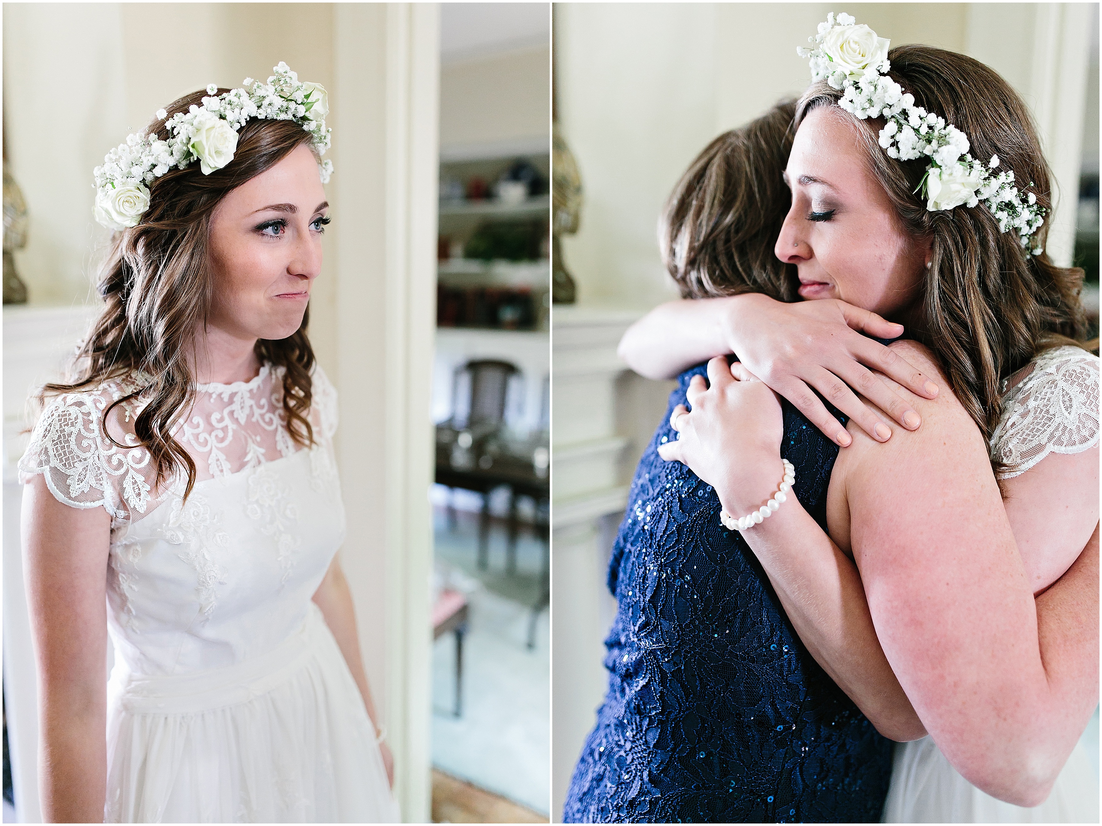 bride putting dress on