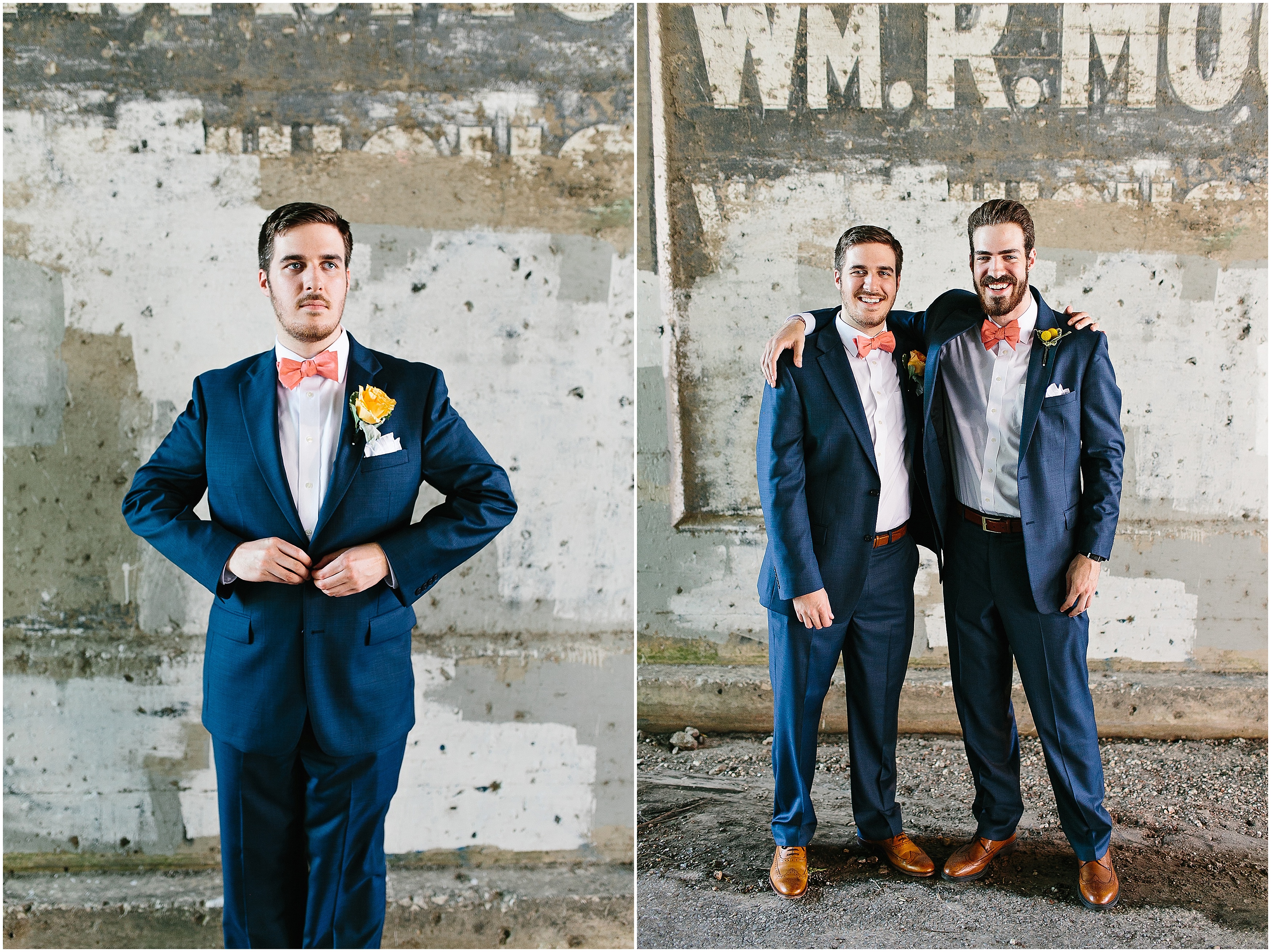 navy groomsmen suits. navy and peach wedding colors