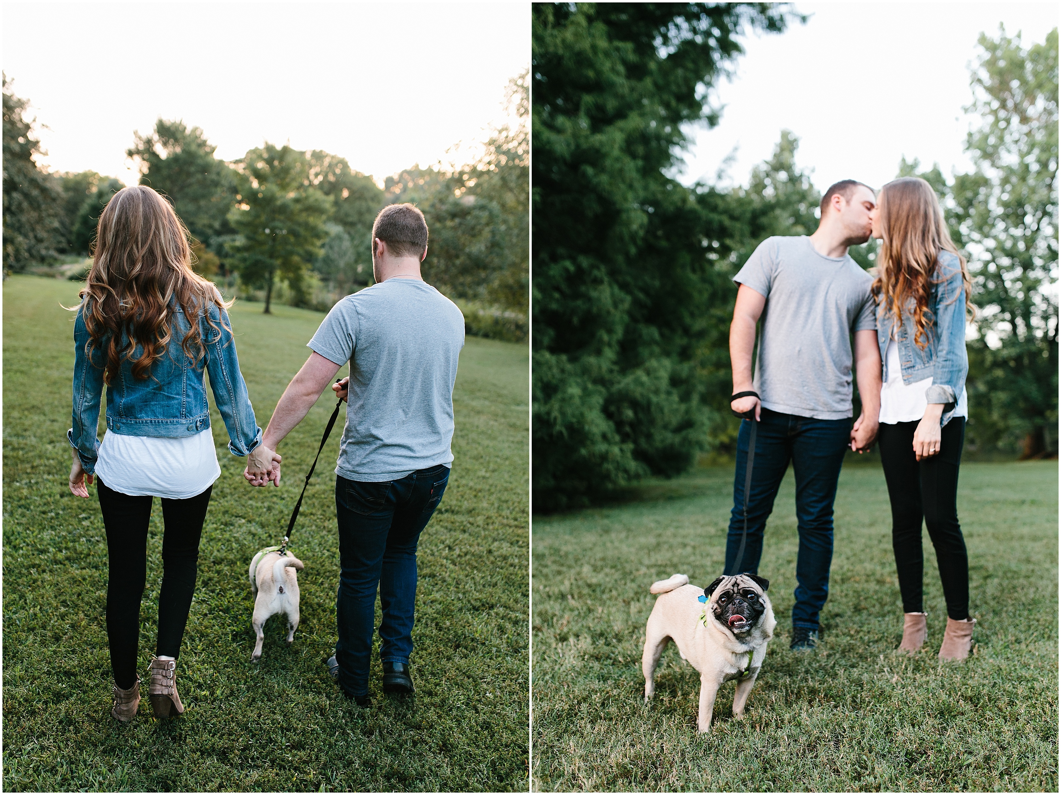 Creative engagement photos. Tennessee wedding photography. Urban engagement photos. Authentic, intimate wedding photography. Engagements with a dog. Engagement photos with a dog. Engagement photos with a pug.