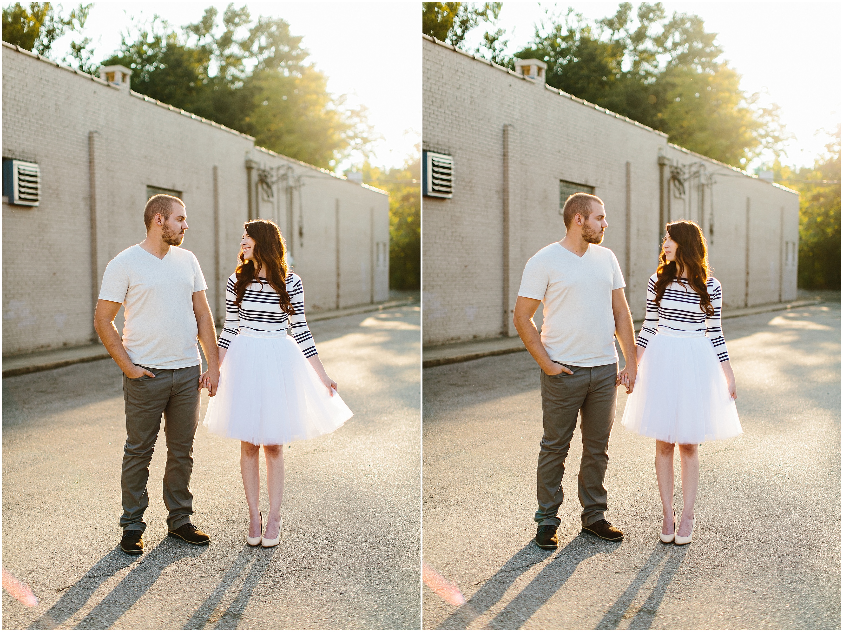 creative engagement photos. Urban engagement session, midtown engagement session. Journalistic wedding photographer. Tulle skirt