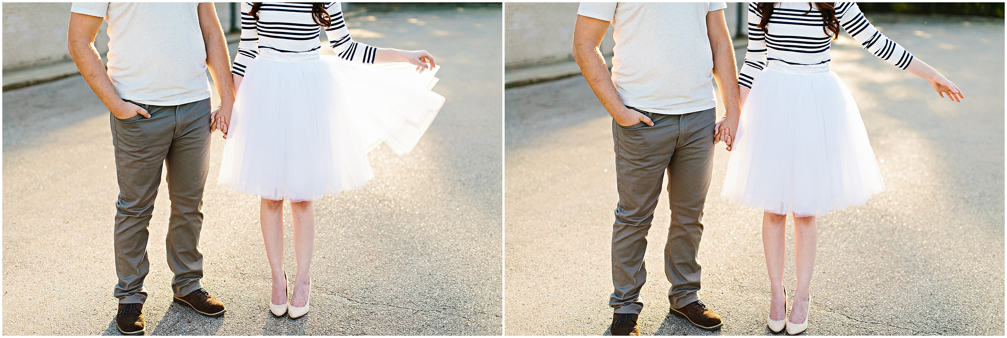 creative engagement photos. Urban engagement session, midtown engagement session. Journalistic wedding photographer. Tulle skirt