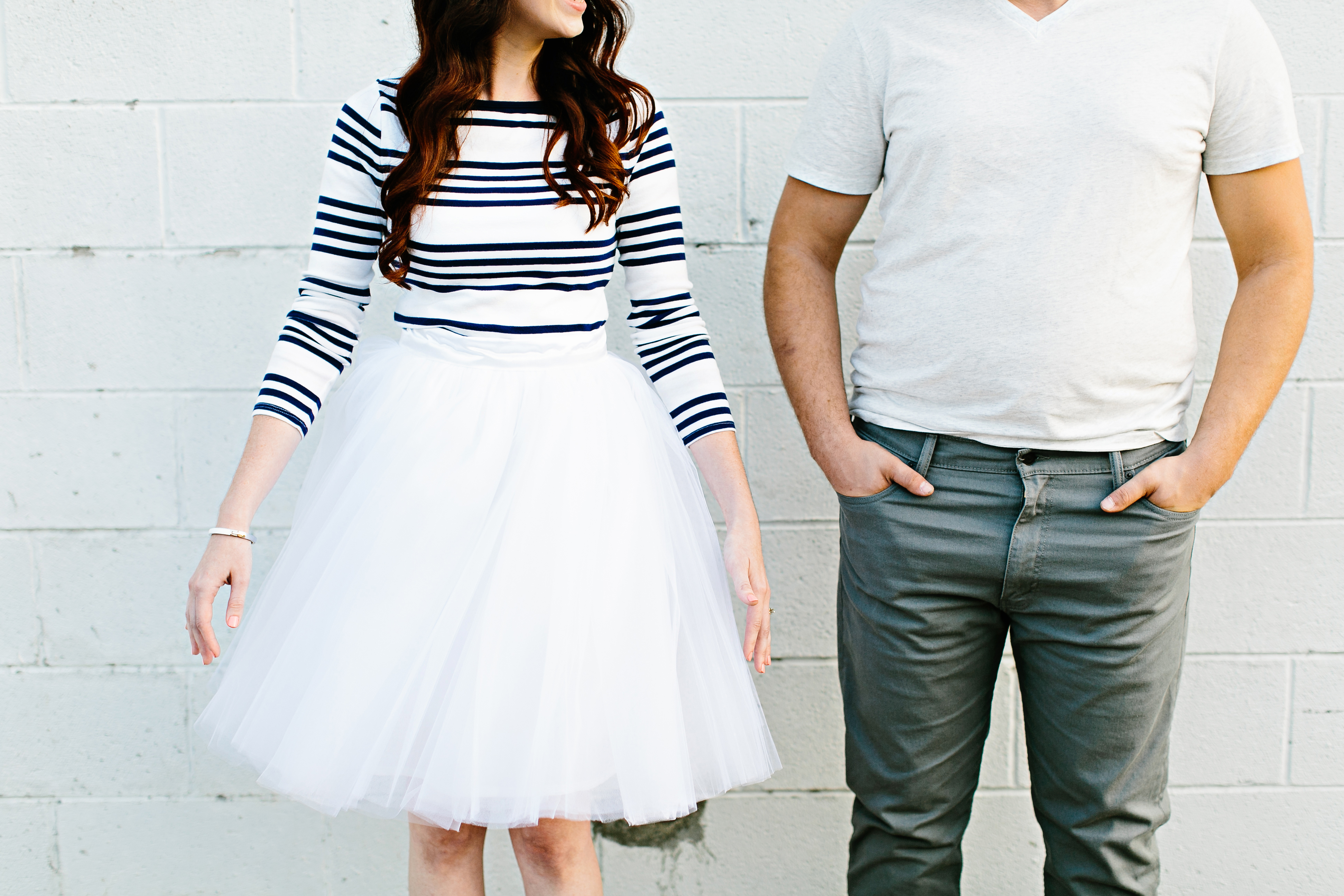 creative engagement photos. Urban engagement session, midtown engagement session. Journalistic wedding photographer. Tulle skirt