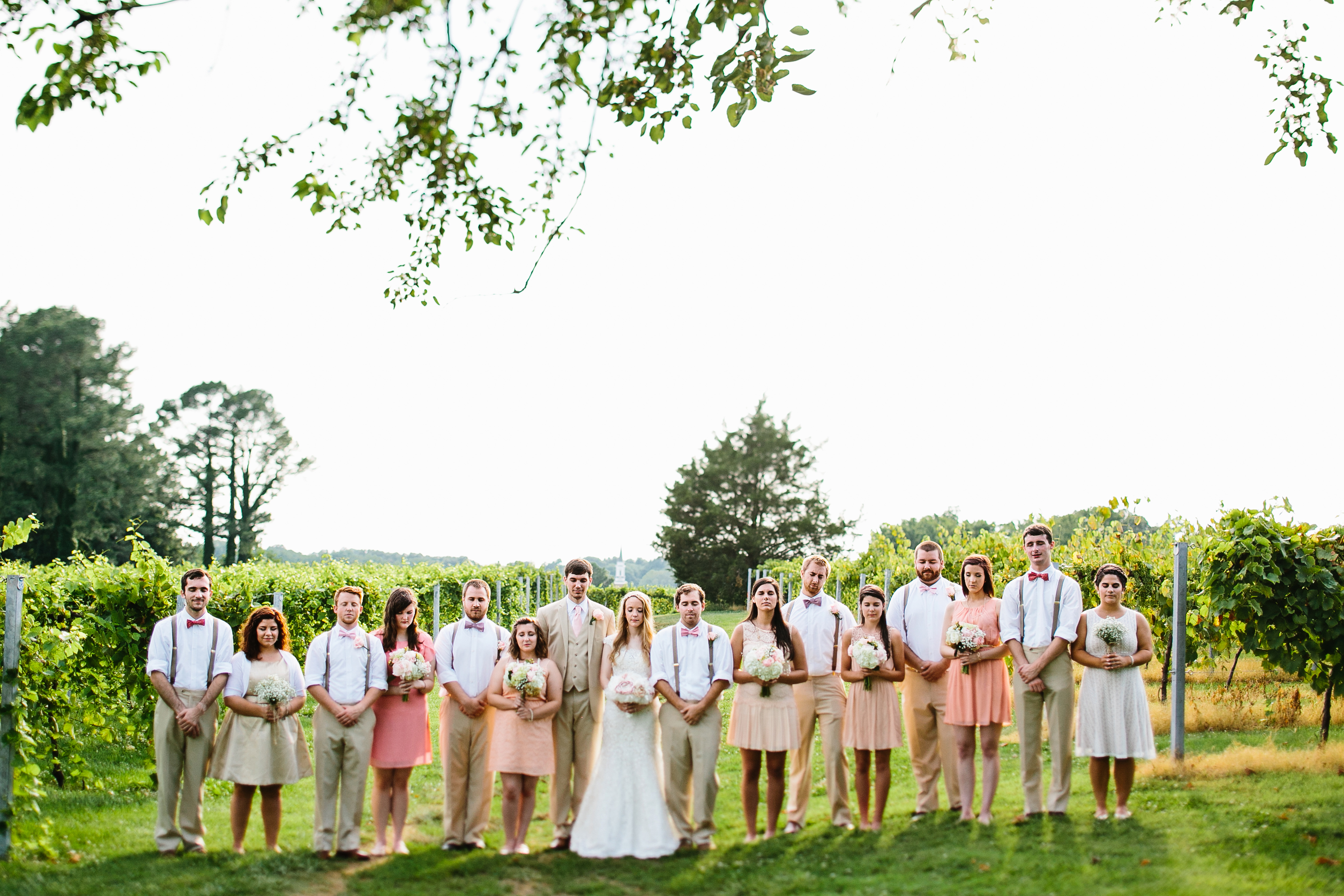 casual bridal party. large bridal party. peach and gold wedding. gold wedding. trendy wedding.
