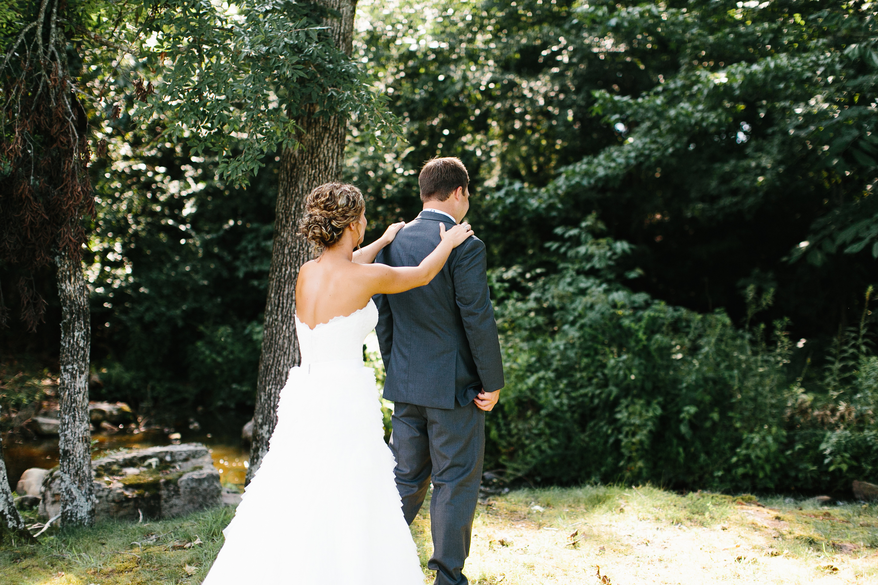 emotional wedding first look with groom. bride and groom first look