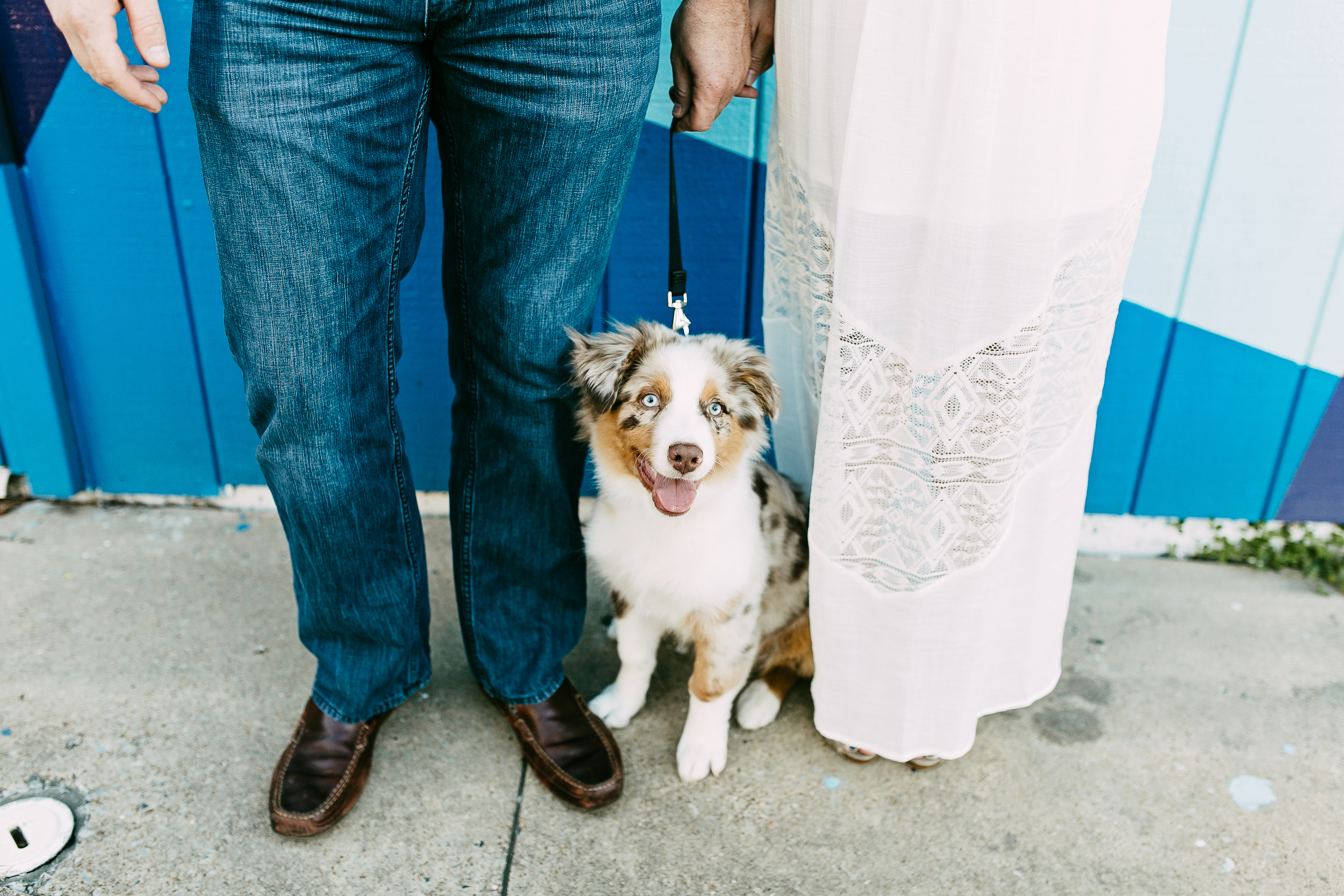 grafitti engagement. urban engagement session. art district engagement session. graffiti engagement photos. engagement photos with dog
