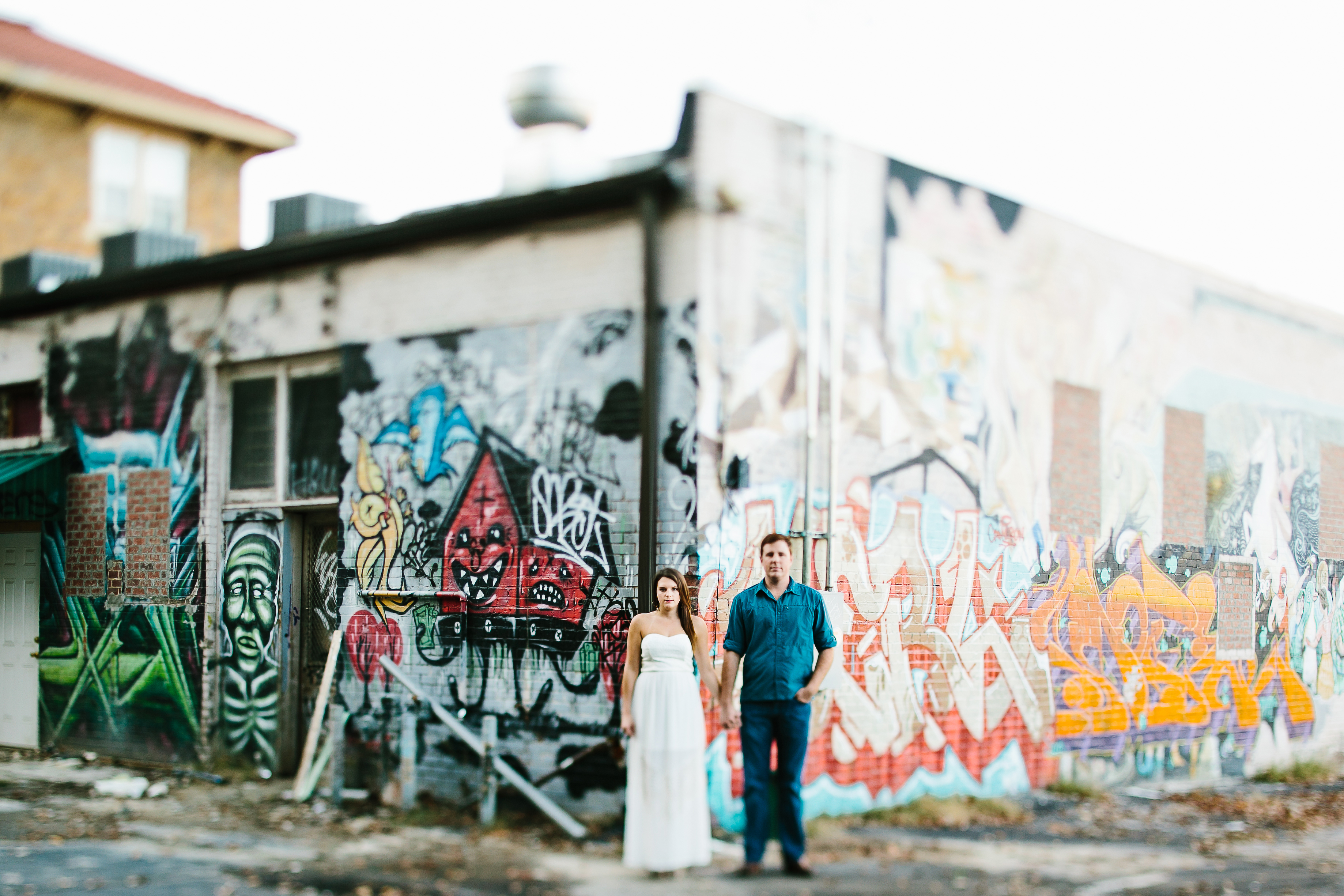 grafitti engagement. urban engagement session. art district engagement session. graffiti engagement photos