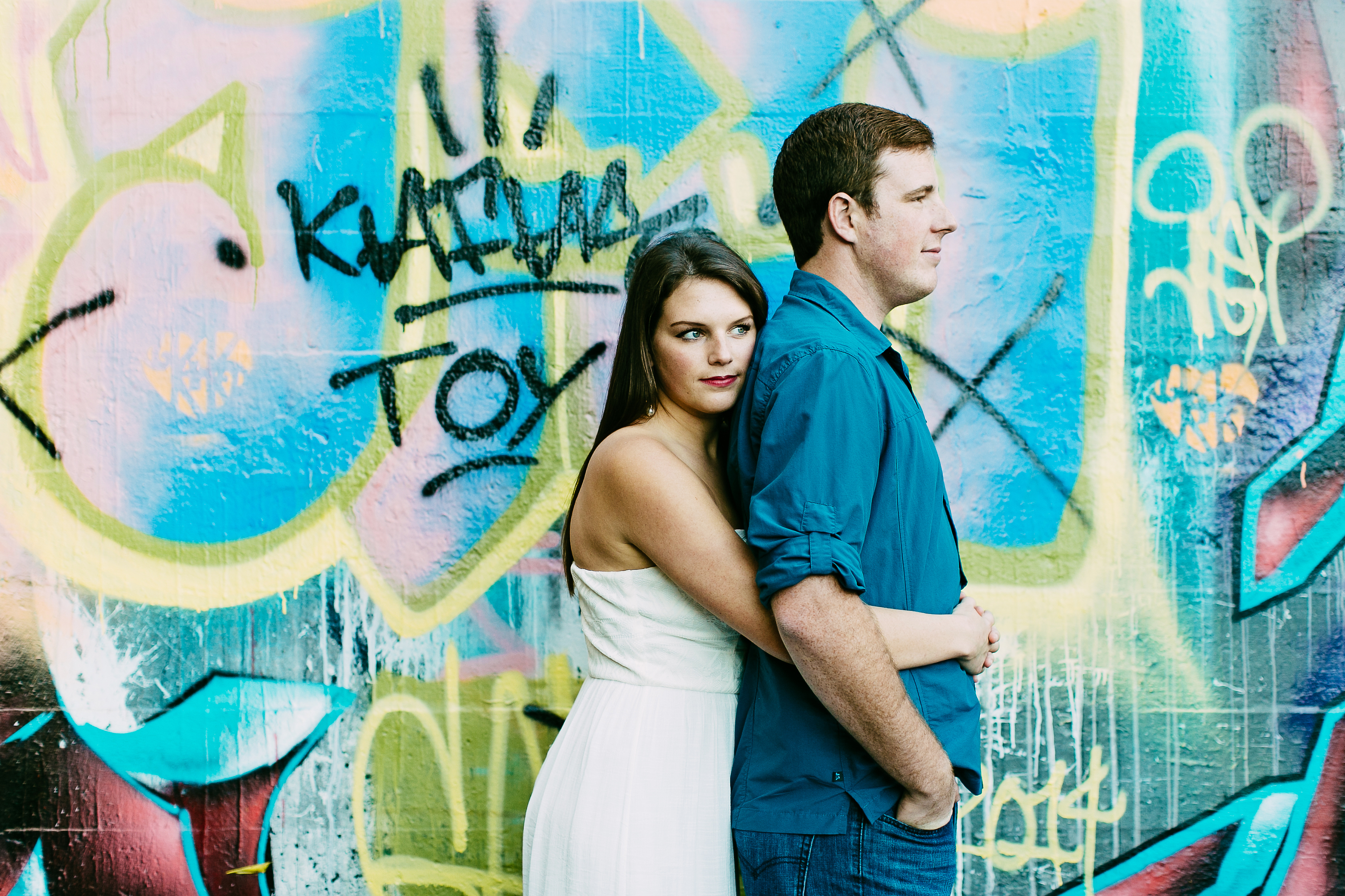 grafitti engagement. urban engagement session. art district engagement session. graffiti engagement photos