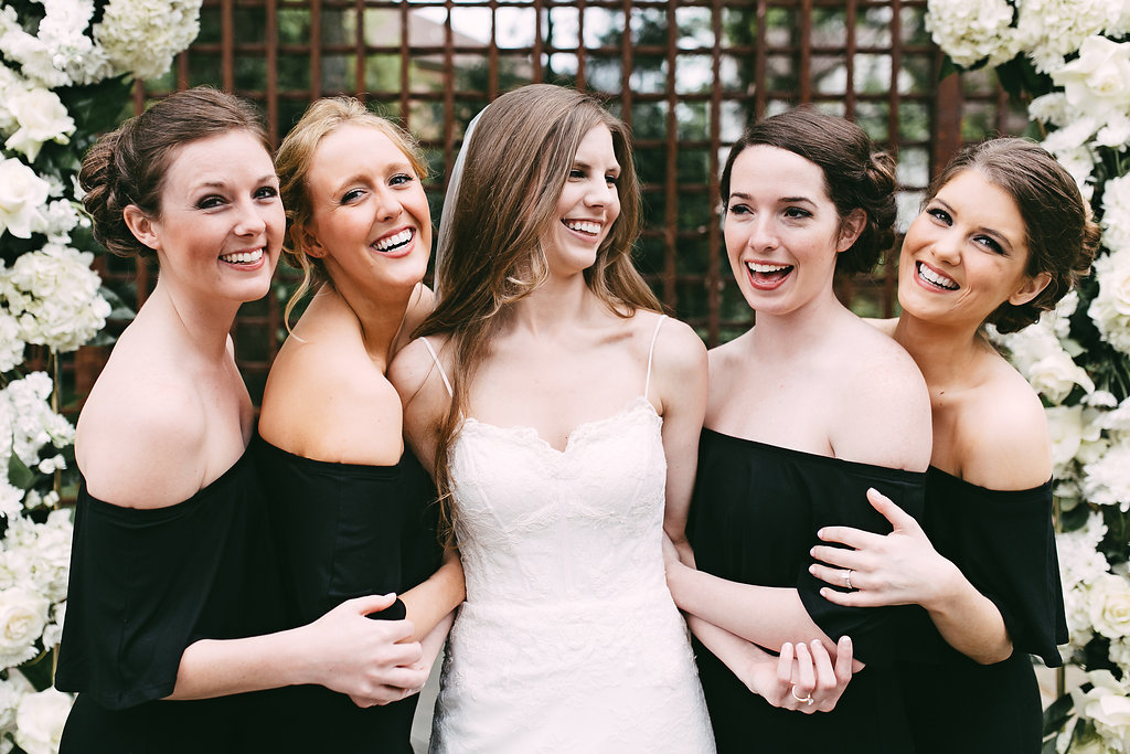 bridesmaids-wearing-black-dresses