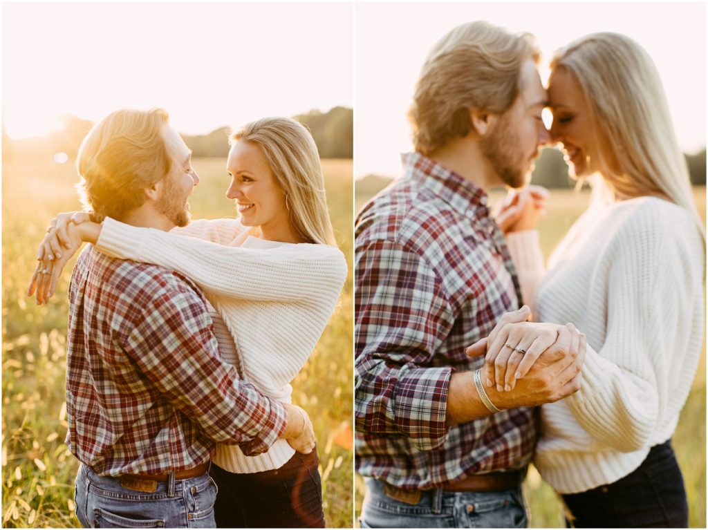 fall engagement photos in a field